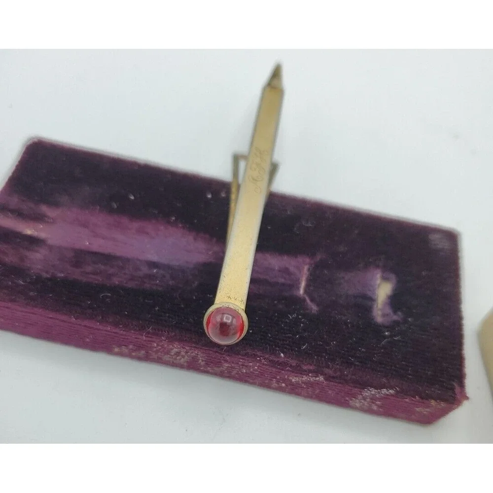 Mechanical Pencil Tie Clip Anson Red Stone Vintage with Original Box READ‎